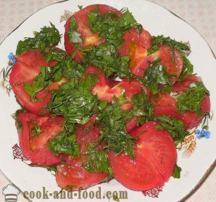 Quick soolatud tomatid küüslaugu ja ürtidega pannil - retsept marineeritud tomat, fotod