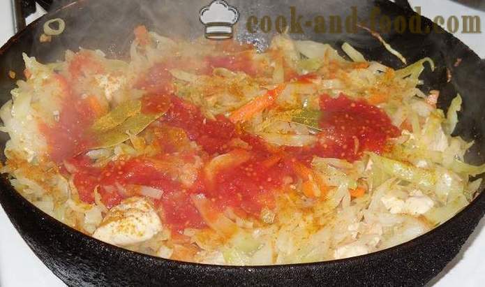 Hautatud kapsas, kana, juurviljad ja karri - kuidas kokk hautatud kapsas liha kana - samm-sammult retsept fotod