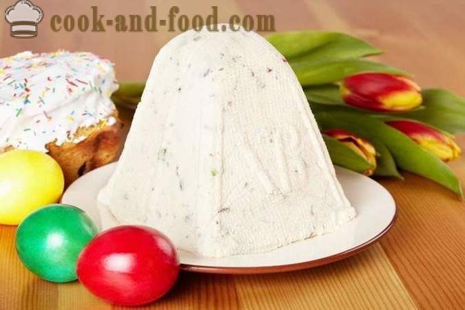 Lihavõtted kuningliku kohupiim (käärima) - Lihtne kodus retsept Easter juust rosinatega, suhkrustatud puuviljad, pähklid